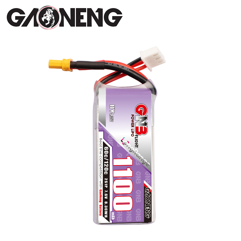 2PCS - GAONENG GNB LiHV 2S 7.6V 1100mAh 60C XT30 LiPo Battery
