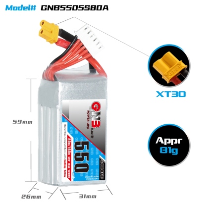 GAONENG GNB 5S 18.5V 550mAh 80C XT30 LiPo Battery Square Type