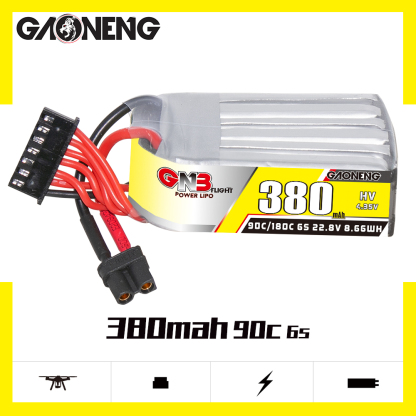 2PCS - GAONENG GNB LiHV 6S 22.8V 380mAh 90C XT30 LiPo Battery