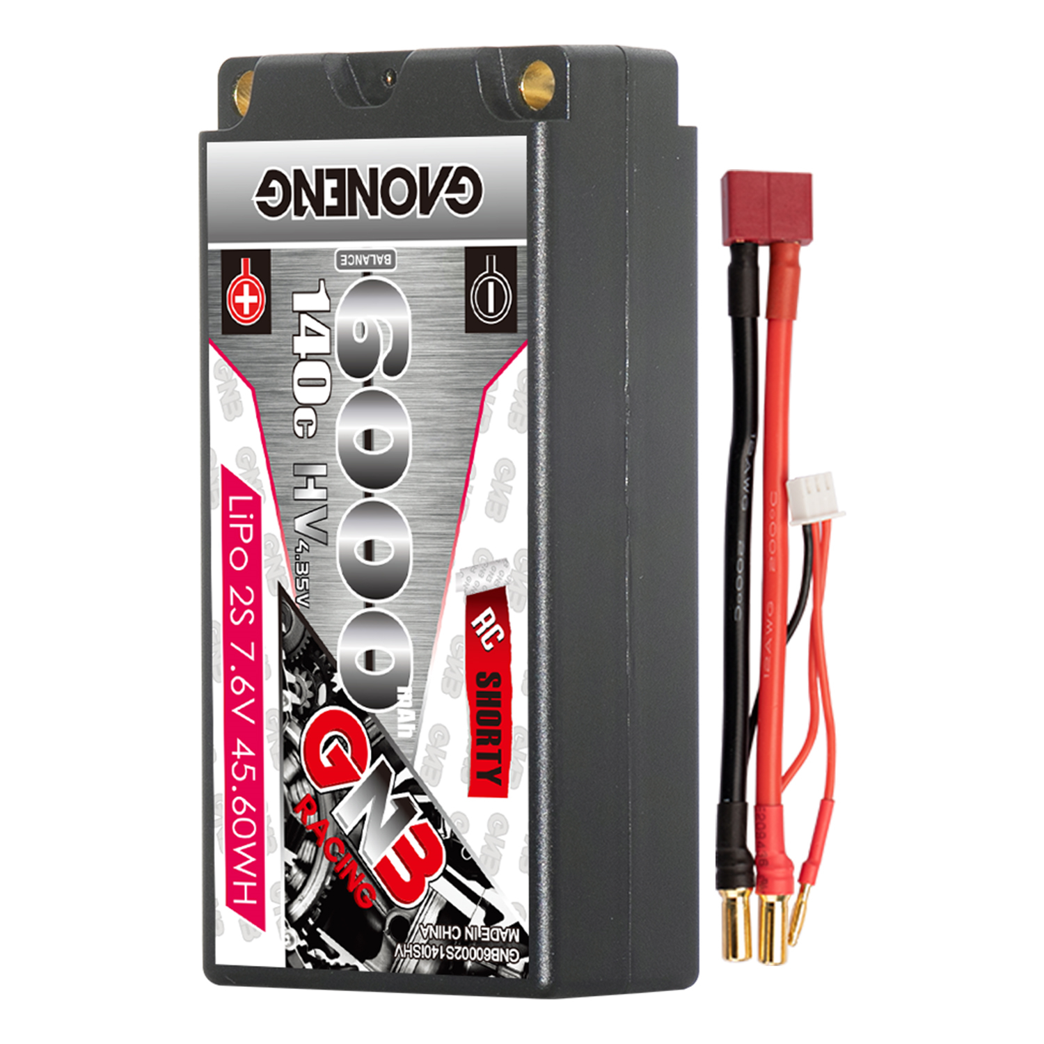 GAONENG GNB LiHV 2S 7.6V 6000mAh 140C Shorty 5mm Bullet Hard Case LiPo Battery
