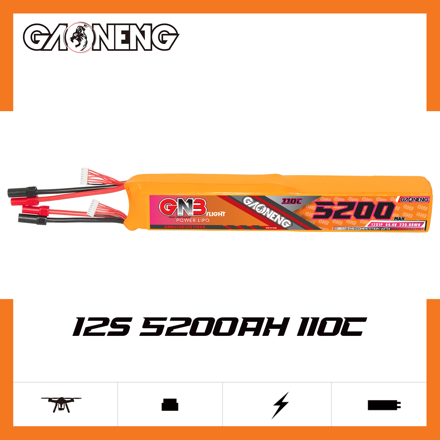 GAONENG GNB 12S 44.4V 5200mAh 110C LiPo Battery XT150