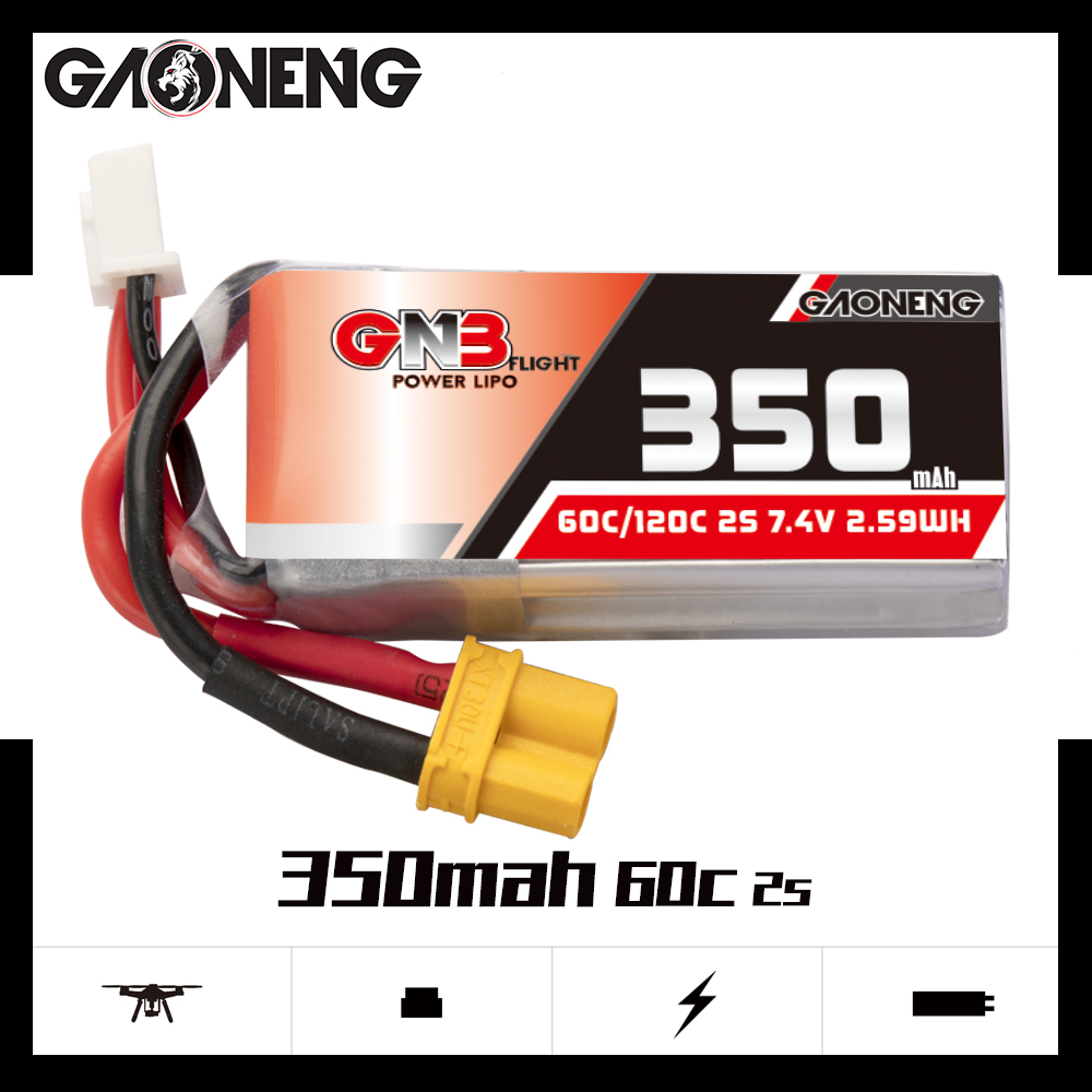 4PCS - GAONENG GNB 2S 7.4V 350mAh 60C LiPo Battery XT30