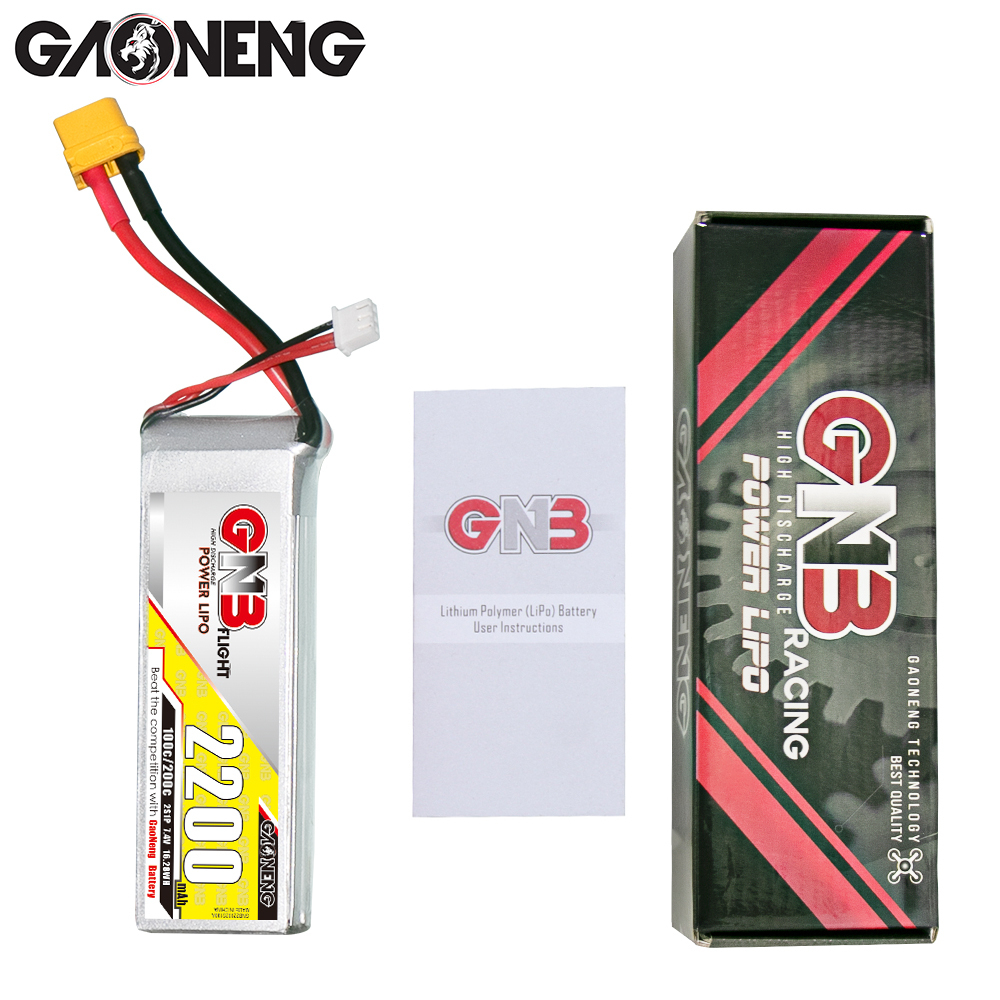 2PCS - GAONENG GNB 2S 7.4V 2200mAh 100C LiPo Battery XT60 Connector