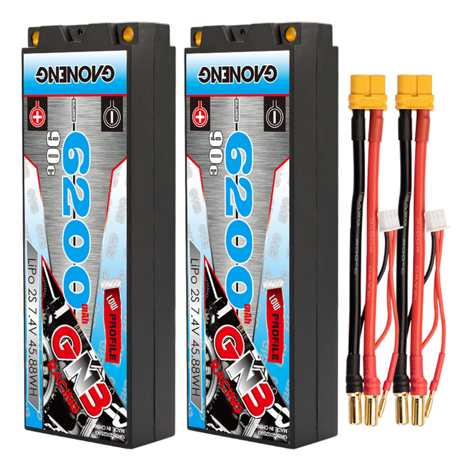 GAONENG GNB 2S 7.4V 6200mAh 90C 5mm Bullet Hard Case LiPo Battery