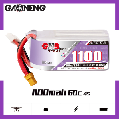 2PCS - GAONENG GNB LiHV 4S 15.2V 1100mAh 60C XT30 LiPo Battery LongRange