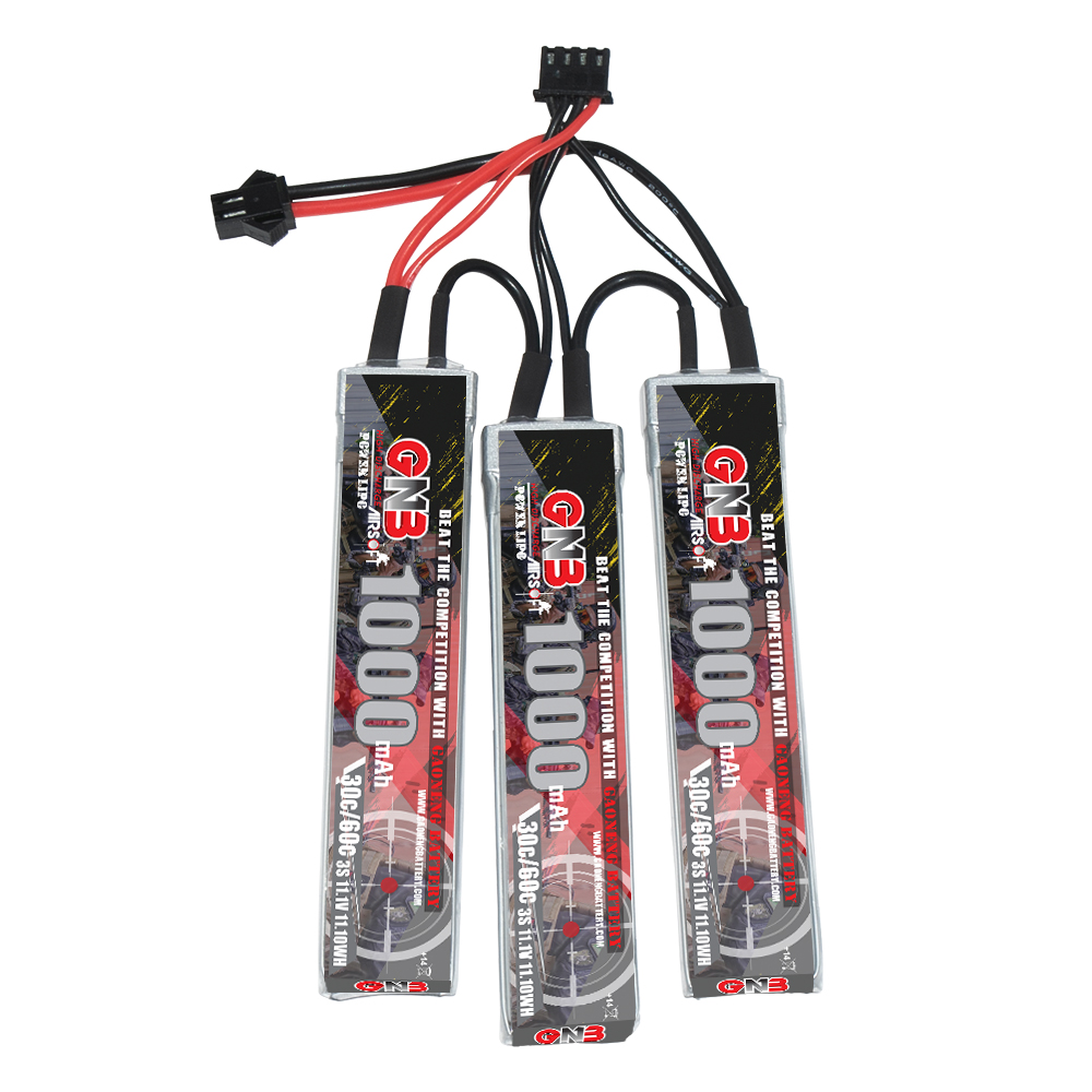 2PCS - GAONENG GNB 3S 11.1V 1000mAh 30C SM Plug 3cells LiPo Battery for AirSoft Air Gun