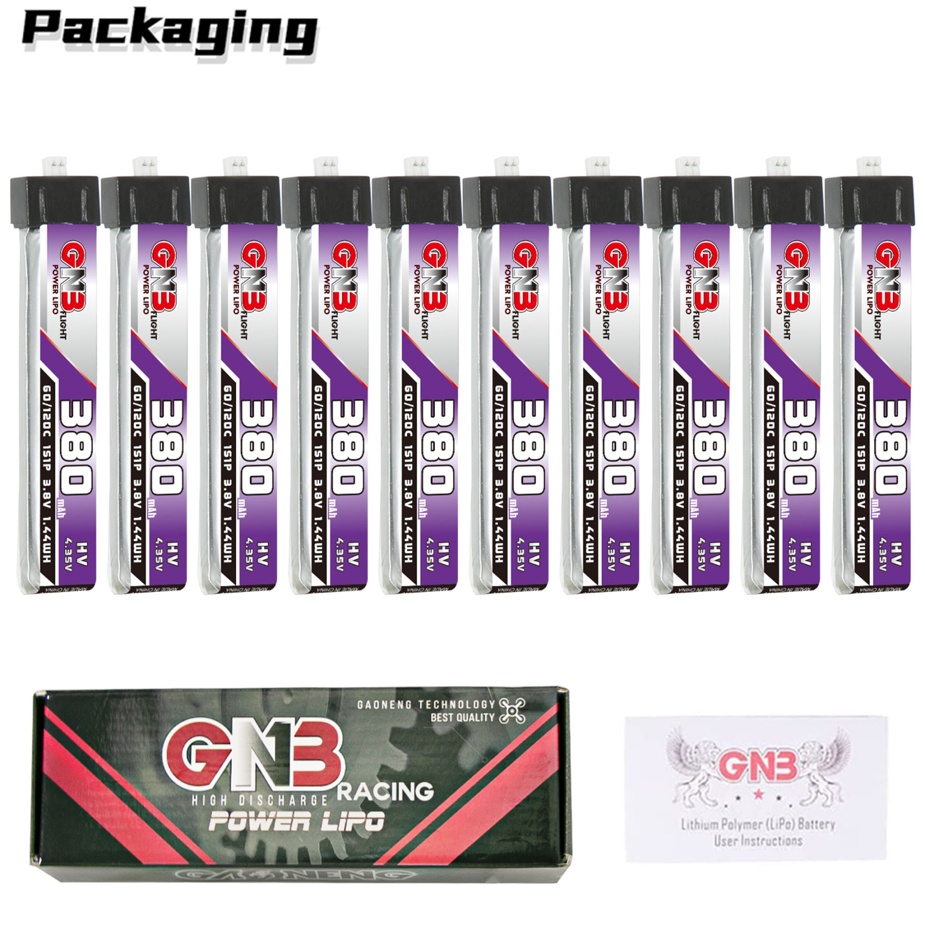 GAONENG GNB LiHV 1S 3.8V 380mAh 60C Molex 1.25 Plastic Head LiPo Battery