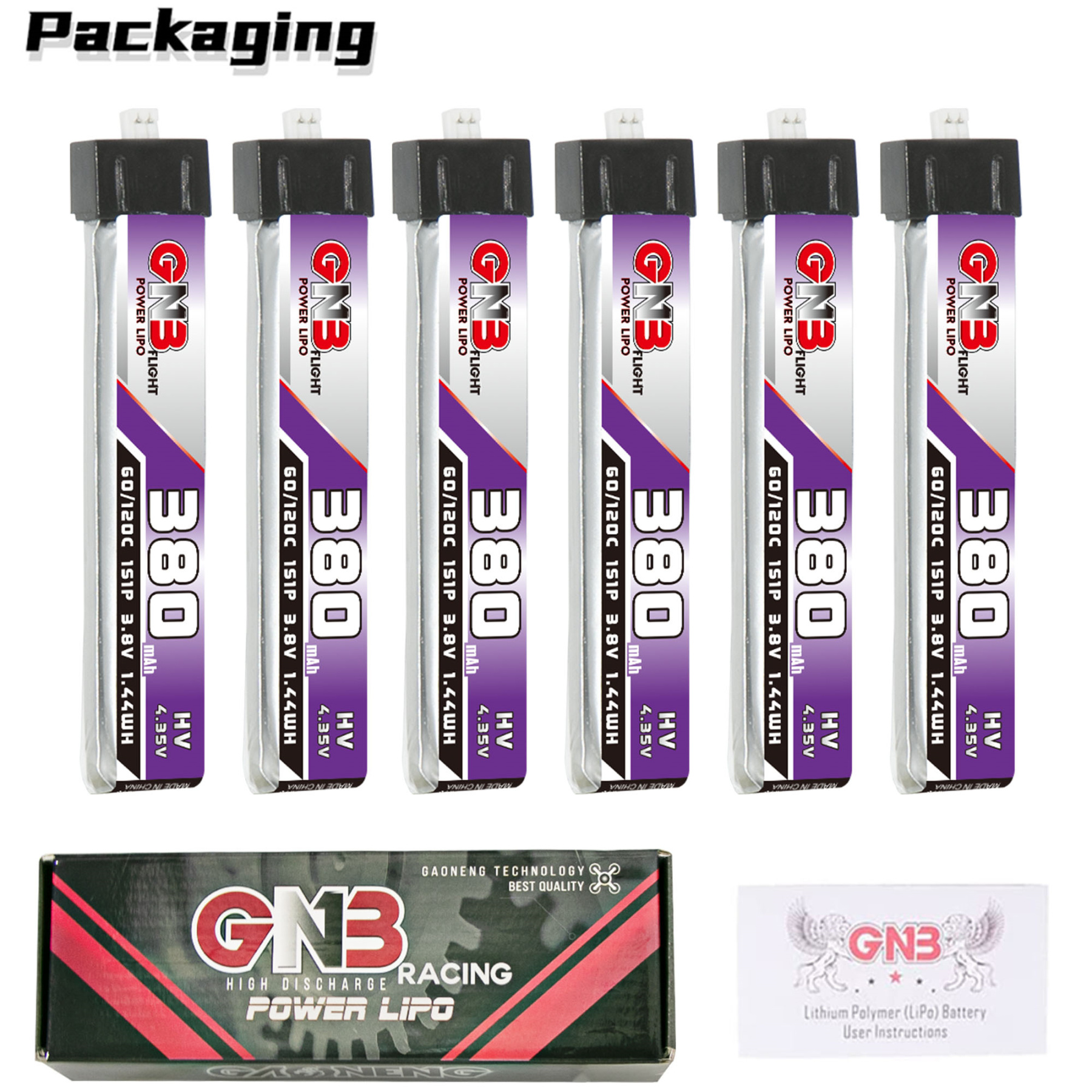 GAONENG GNB LiHV 1S 3.8V 380mAh 60C Molex 1.25 Plastic Head LiPo Battery