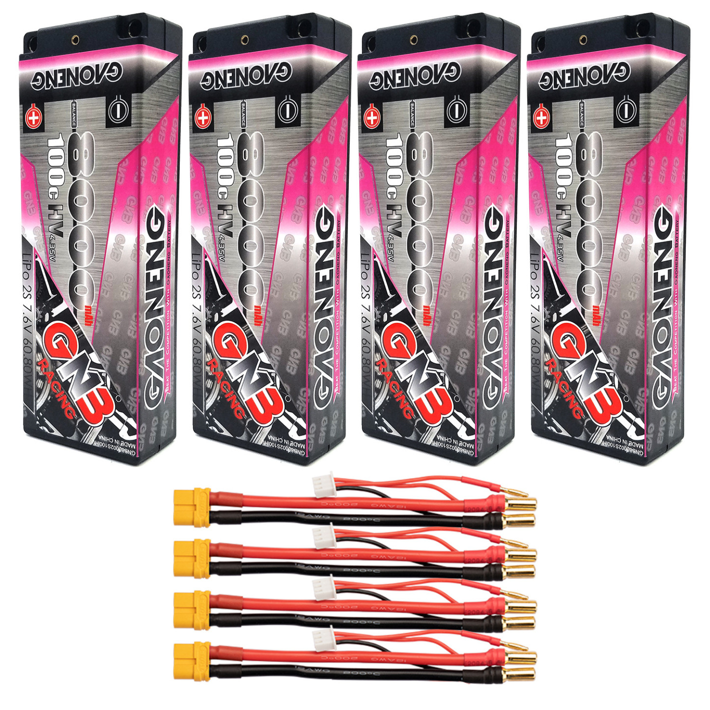 GAONENG GNB LiHV 2S 7.6V 8000mAh 100C 5mm Bullet Hard Case LiPo Battery