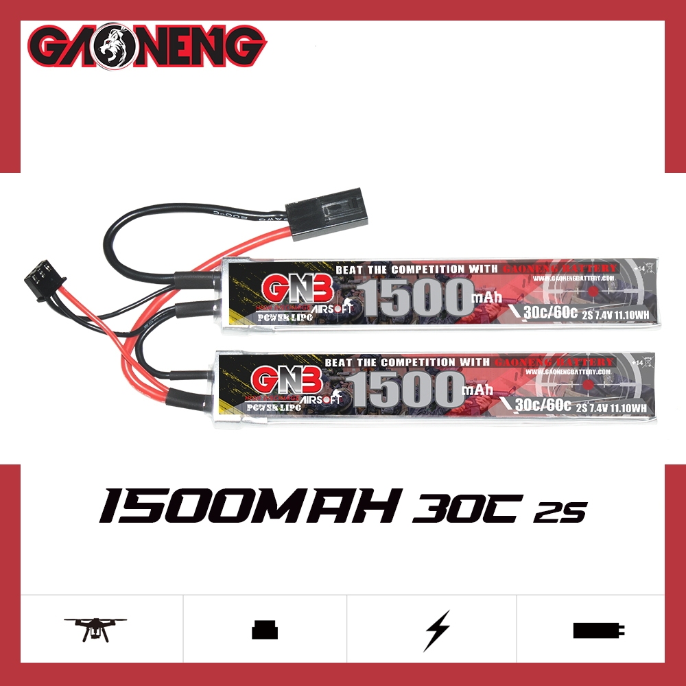 2PCS - GAONENG GNB 2S 7.4V 1500mAh 30C Mini Tamiya 2cells LiPo Battery for AirSoft