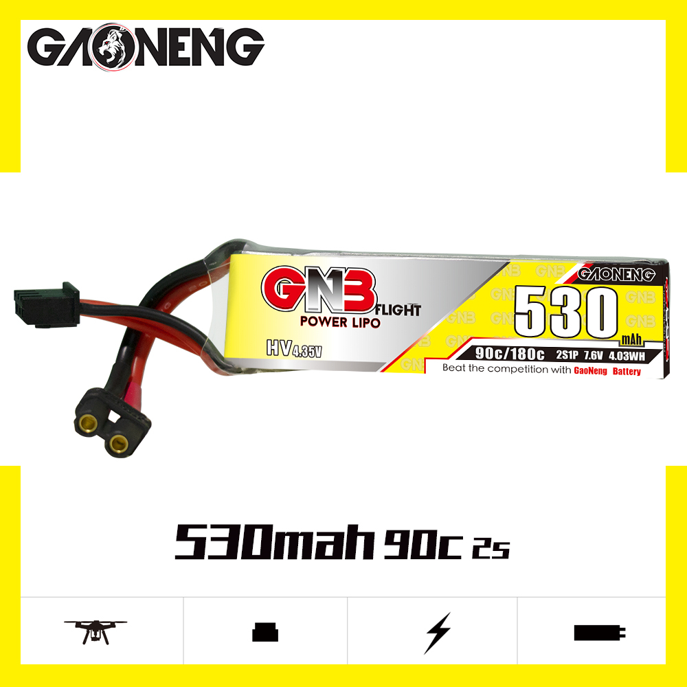 4PCS - GAONENG GNB LiHV 2S 7.6V 530mAh 90C XT30 LiPo Battery
