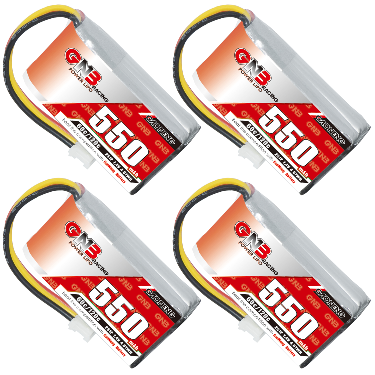 4PCS - GAONENG GNB 2S 7.4V 550mAh 60C LiPo Battery PH2.0 3Pin Connector