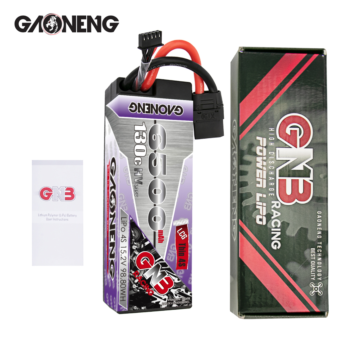 1PCS - GAONENG GNB LiHV 4S 15.2V 6500mAh 130C Hard Case LCG LiPo Battery XT90