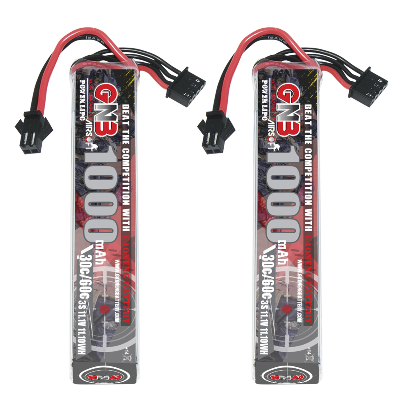 2PCS - GAONENG GNB 3S 11.1V 1000mAh 30C SM Plug LiPo Battery for AirSoft 