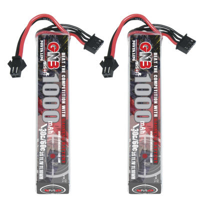 2PCS - GAONENG GNB 3S 11.1V 1000mAh 30C SM Plug LiPo Battery for AirSoft 