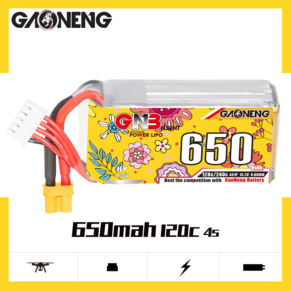 2PCS - GAONENG GNB LiHV 4S 15.2V 650mAh 120C XT30 HV LiPo Battery