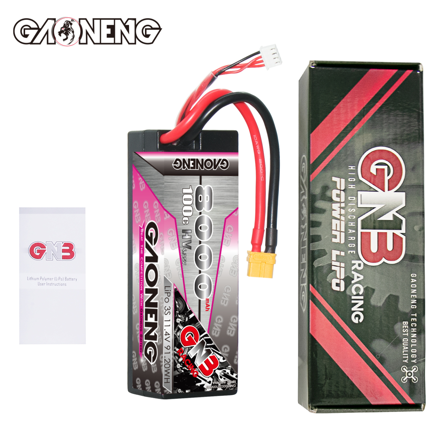1PC - GAONENG GNB LiHV 3S 11.4V 8000mAh 100C Cabled Hard Case LiPo Battery XT60