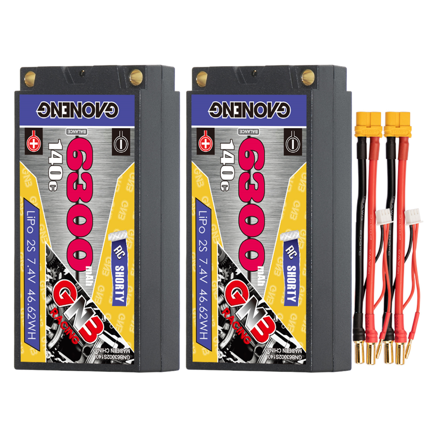 GAONENG GNB 2S 7.4V 6300mAh 140C Shorty 5mm Bullet Hard Case LiPo Battery