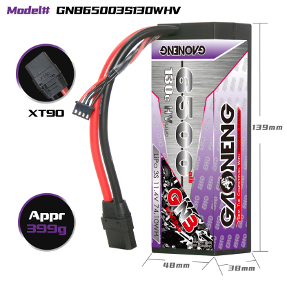 1PC - GAONENG GNB LiHV 3S 11.4V 6500mAh 130C Cabled Hard Case LiPo Battery XT90