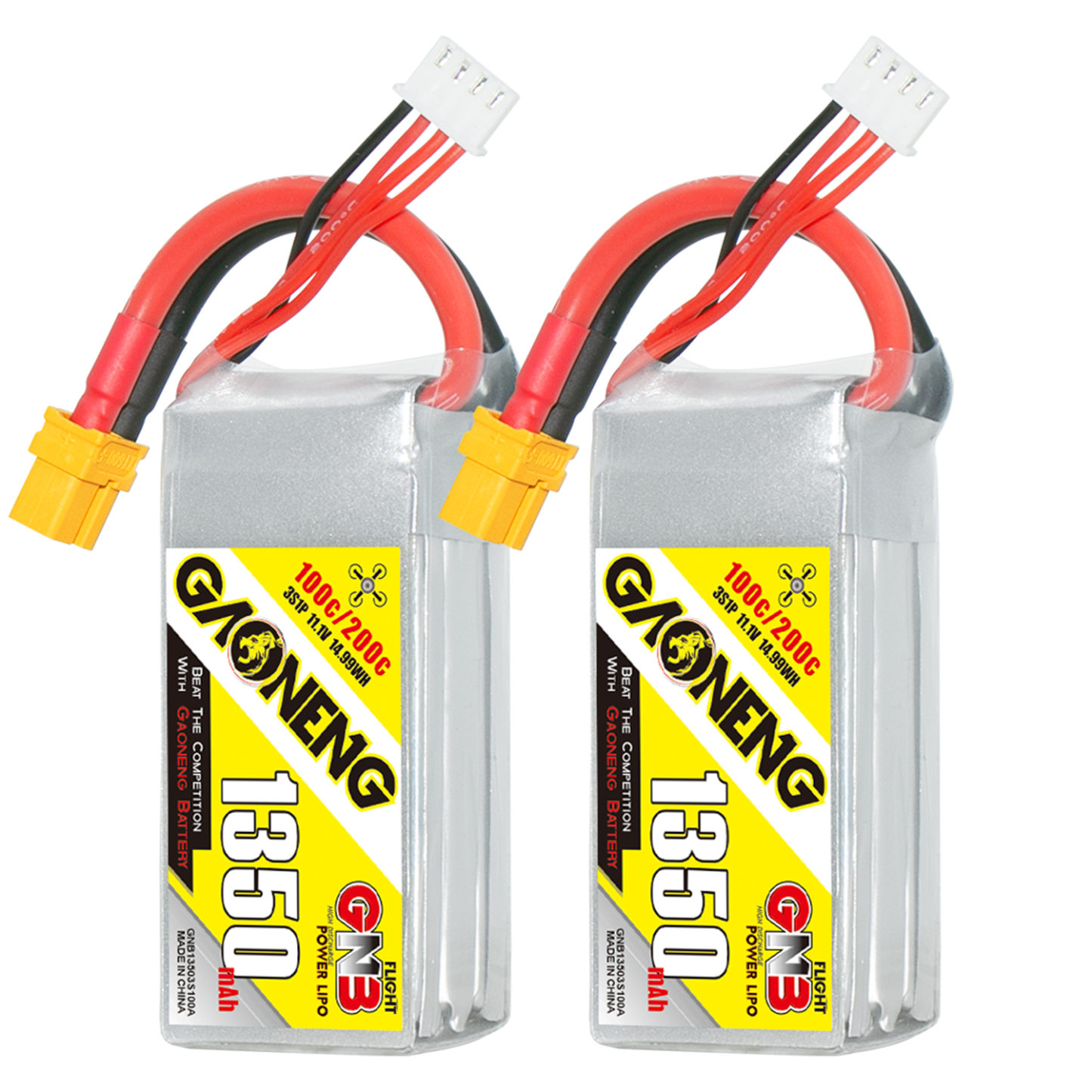 2PCS - GAONENG GNB 3S 11.1V 1350mAh 100C XT60 LiPo Battery