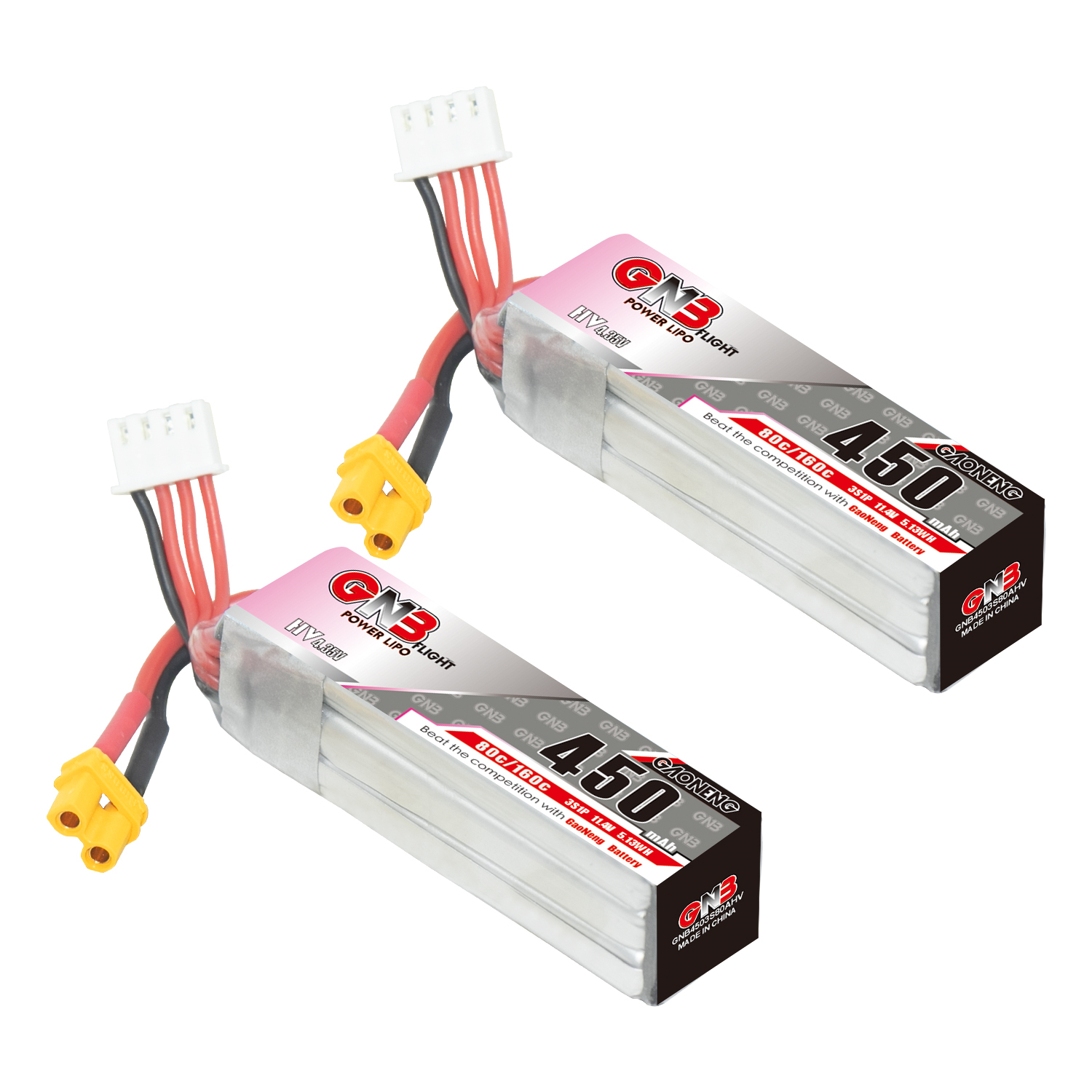 GAONENG GNB LiHV 3S 11.4V 450mAh 80C XT30 LiPo Battery Long Type