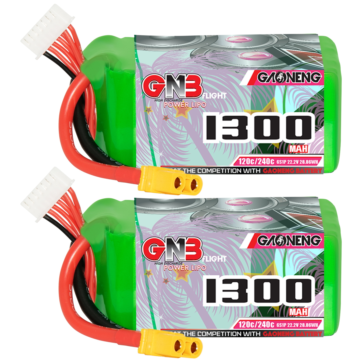 2PCS - GAONENG GNB 6S 22.2V 1300mAh 120C XT60 LiPo Battery
