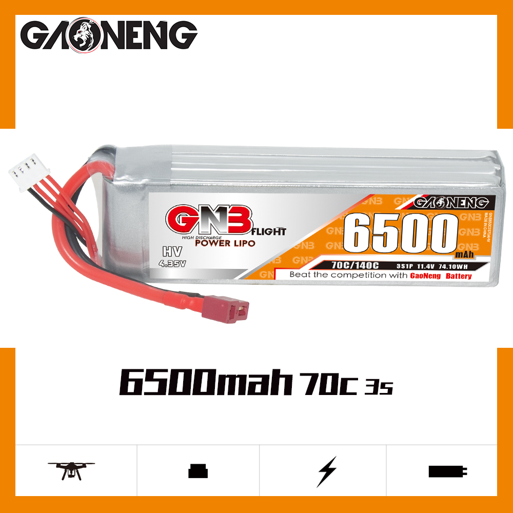 GAONENG GNB HV 3S 11.4V 6500mAh 70C LiPo Battery T-PLUG