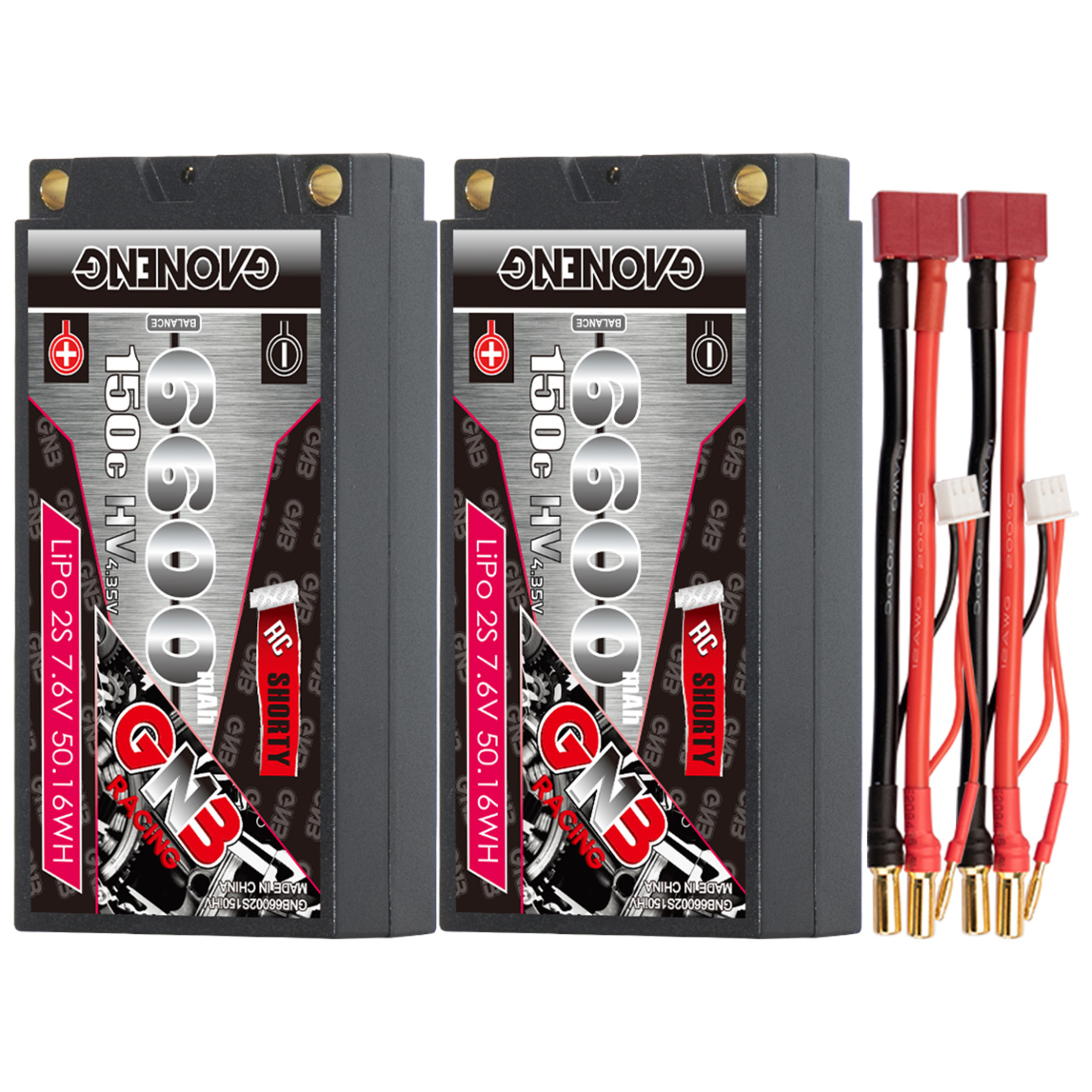 GAONENG GNB LiHV 2S 7.6V 6600mAh 150C Shorty Pack 5mm Bullet Hard Case LiPo Battery