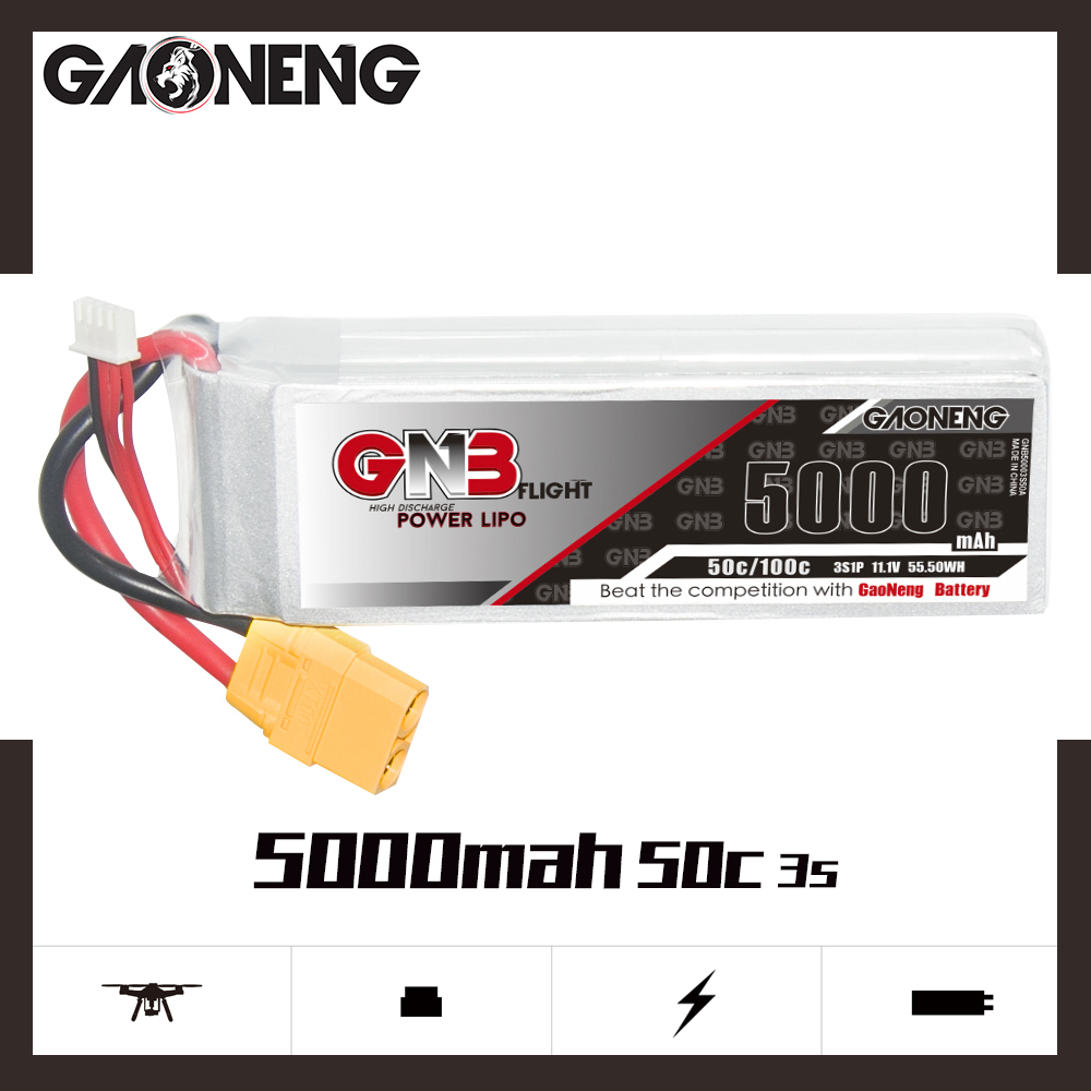 1PC - GAONENG GNB 3S 11.1V 5000mAh 50C LiPo Battery XT90