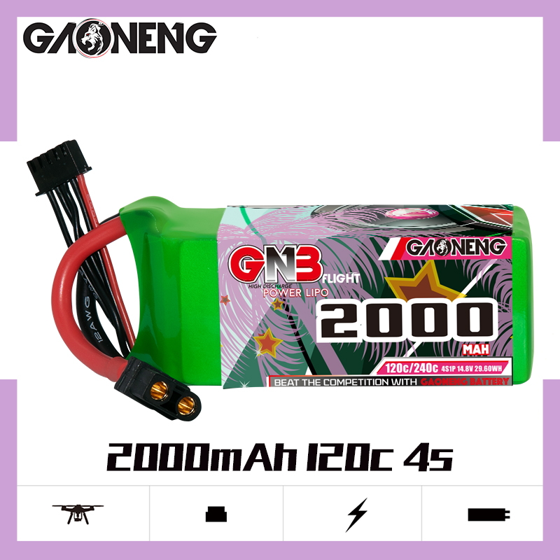 2PCS - GAONENG GNB 4S 14.8V 2000mAh 120C XT60 LiPo Battery