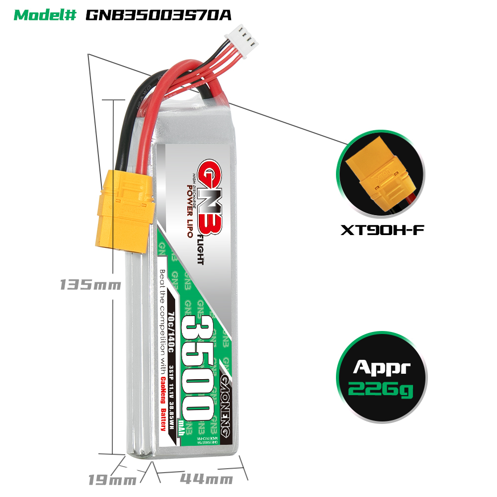 GAONENG GNB 3S 11.1V 3500mAh 70C LiPo Battery XT90