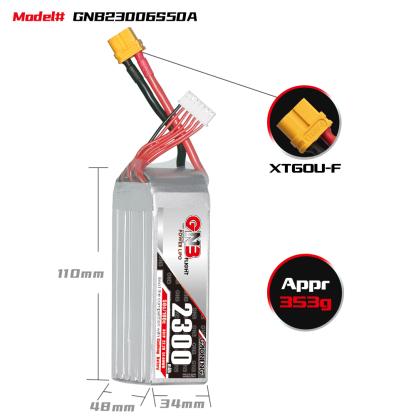GAONENG GNB 6S 22.2V 2300mAh 50C XT60 LiPo Battery