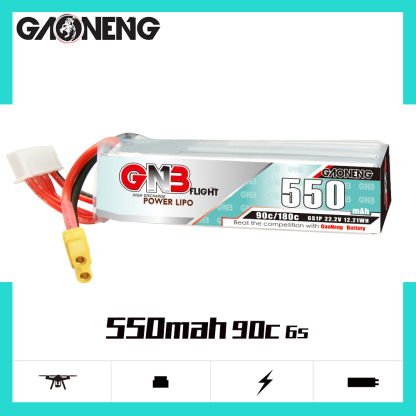 2PCS - GAONENG GNB 6S 22.2V 550mAh 90C XT30 LiPo Battery Long Type