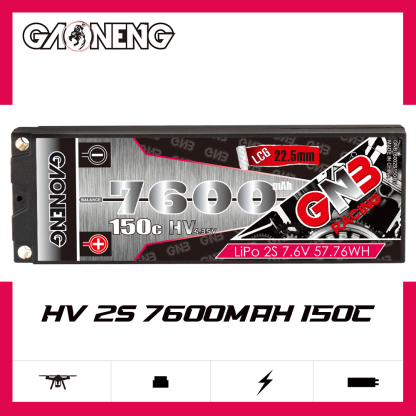 GAONENG GNB LiHV 2S 7.6V 7600mAh 150C LCG Hard Case LiPo Battery