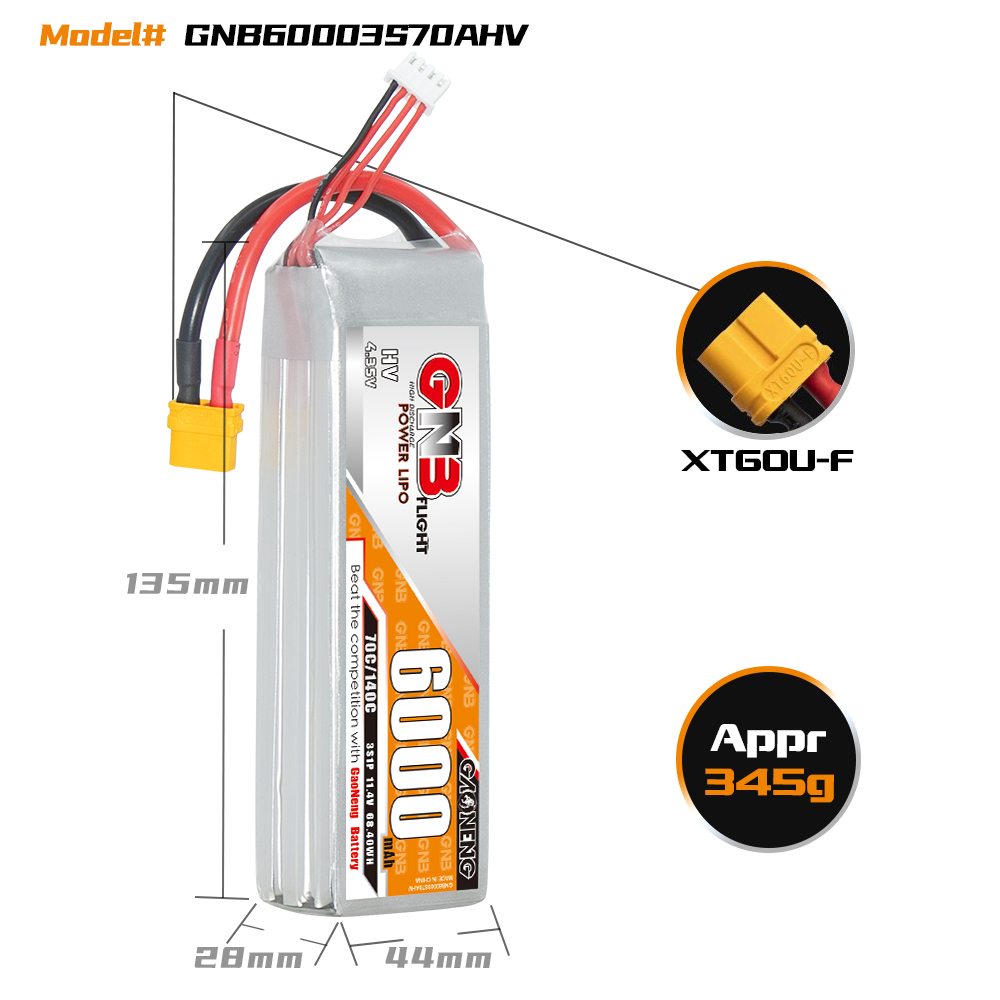 GAONENG GNB HV 3S 11.4V 6000mAh 70C LiPo Battery XT60
