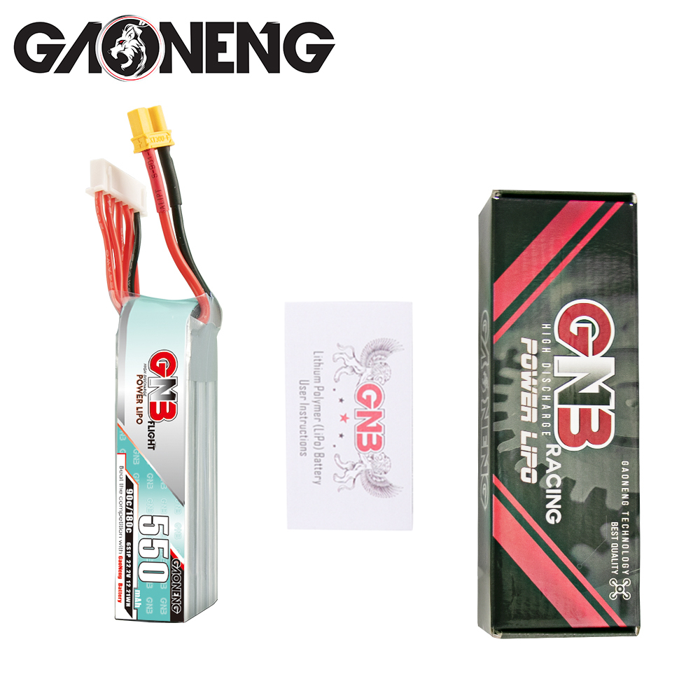 2PCS - GAONENG GNB 6S 22.2V 550mAh 90C XT30 LiPo Battery Long Type
