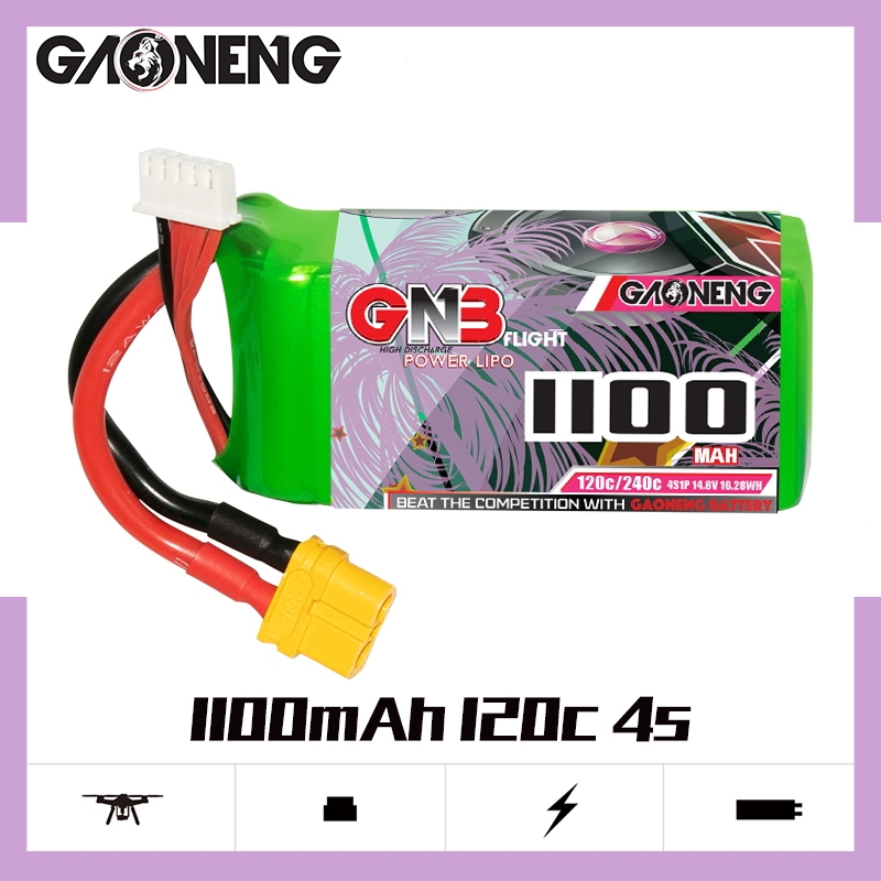 2PCS - GAONENG GNB 4S 14.8V 1100mAh 120C XT60 LiPo Battery