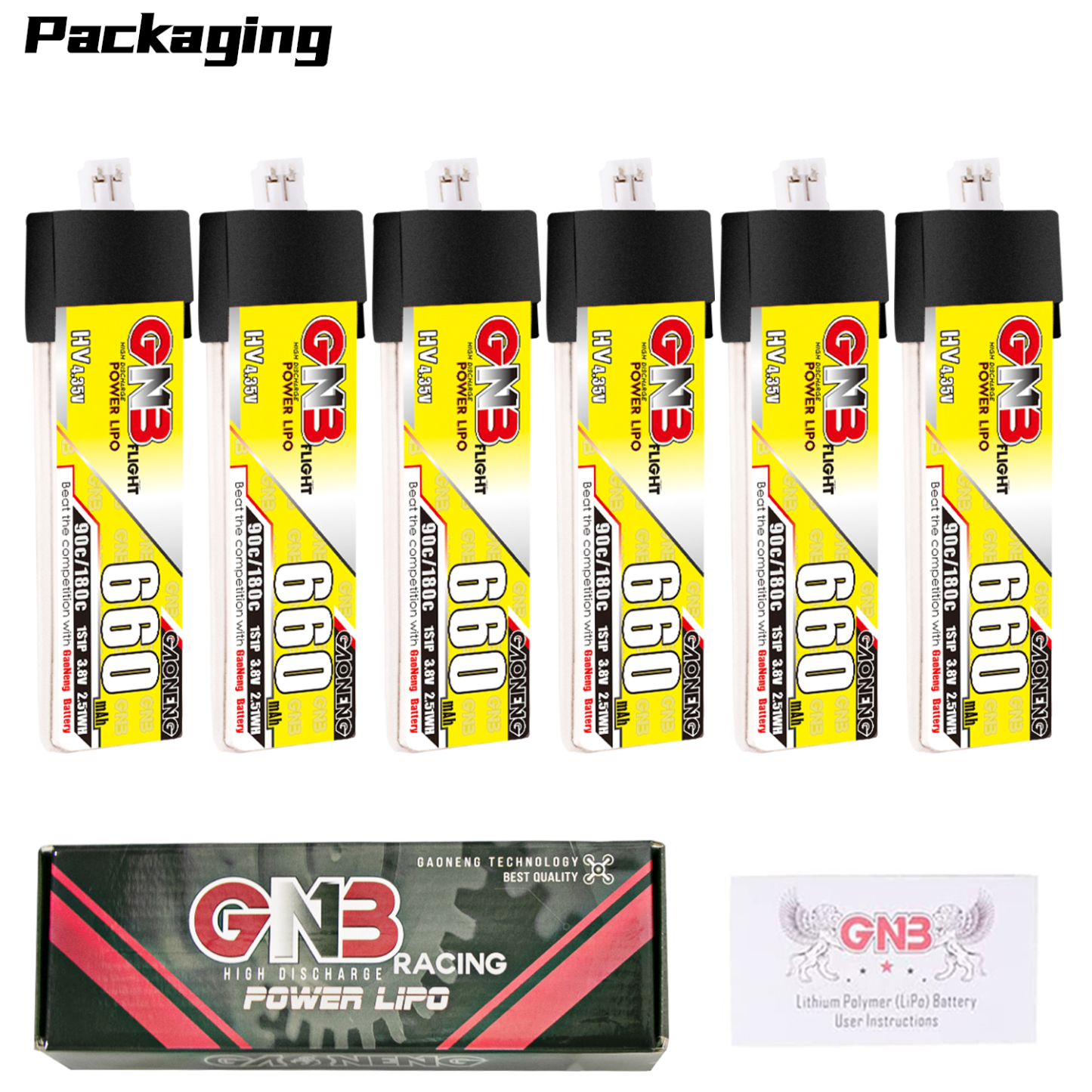 GAONENG GNB LiHV 1S 3.8V 660mAh 90C PH2.0 Plastic Head LiPo Battery