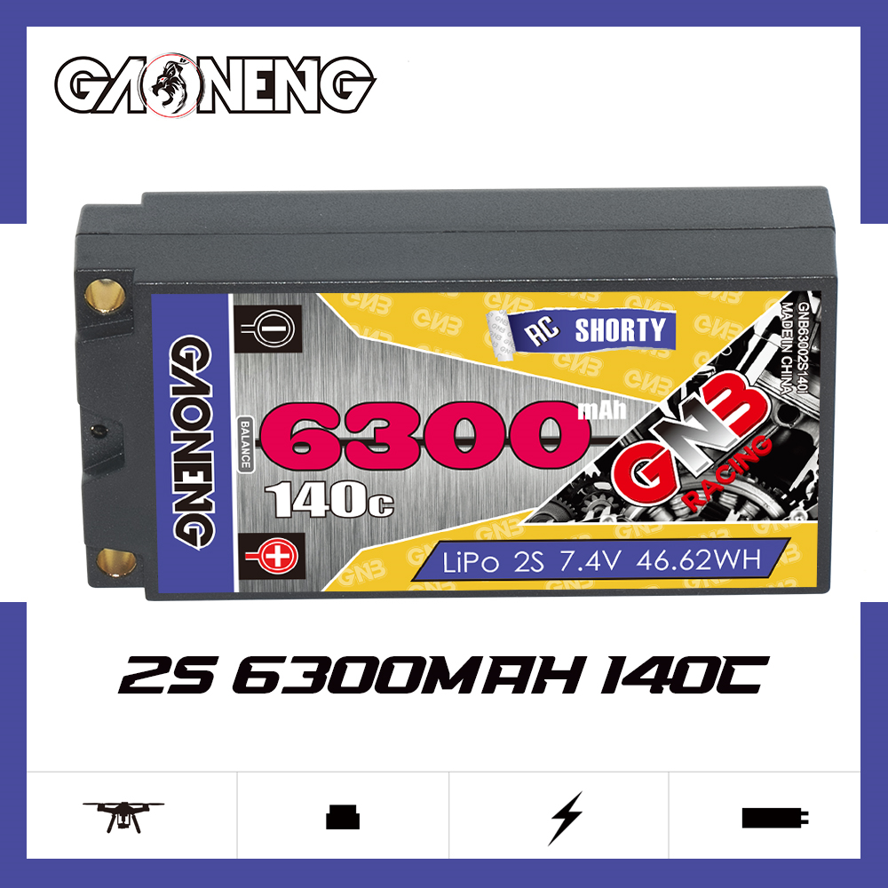 GAONENG GNB 2S 7.4V 6300mAh 140C Shorty 5mm Bullet Hard Case LiPo Battery