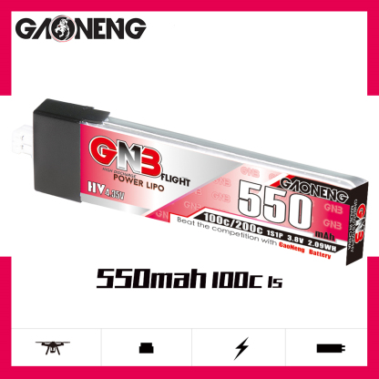 4PCS - GAONENG GNB LiHV 1S 3.8V 550mAh 100C PH2.0 Plastic Head LiPo Battery