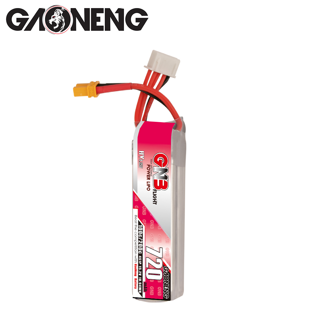 2PCS - GAONENG GNB LiHV 4S 15.2V 720mAh 100C XT30 LiPo Battery Long Type