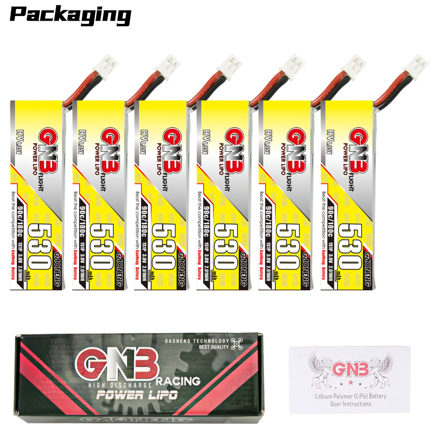 GAONENG GNB LiHV 1S 3.8V 530mAh 90C PH2.0 Cabled LiPo Battery