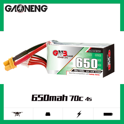 2PCS - GAONENG GNB 4S 14.8V 650mAh 70C XT30 LiPo Battery
