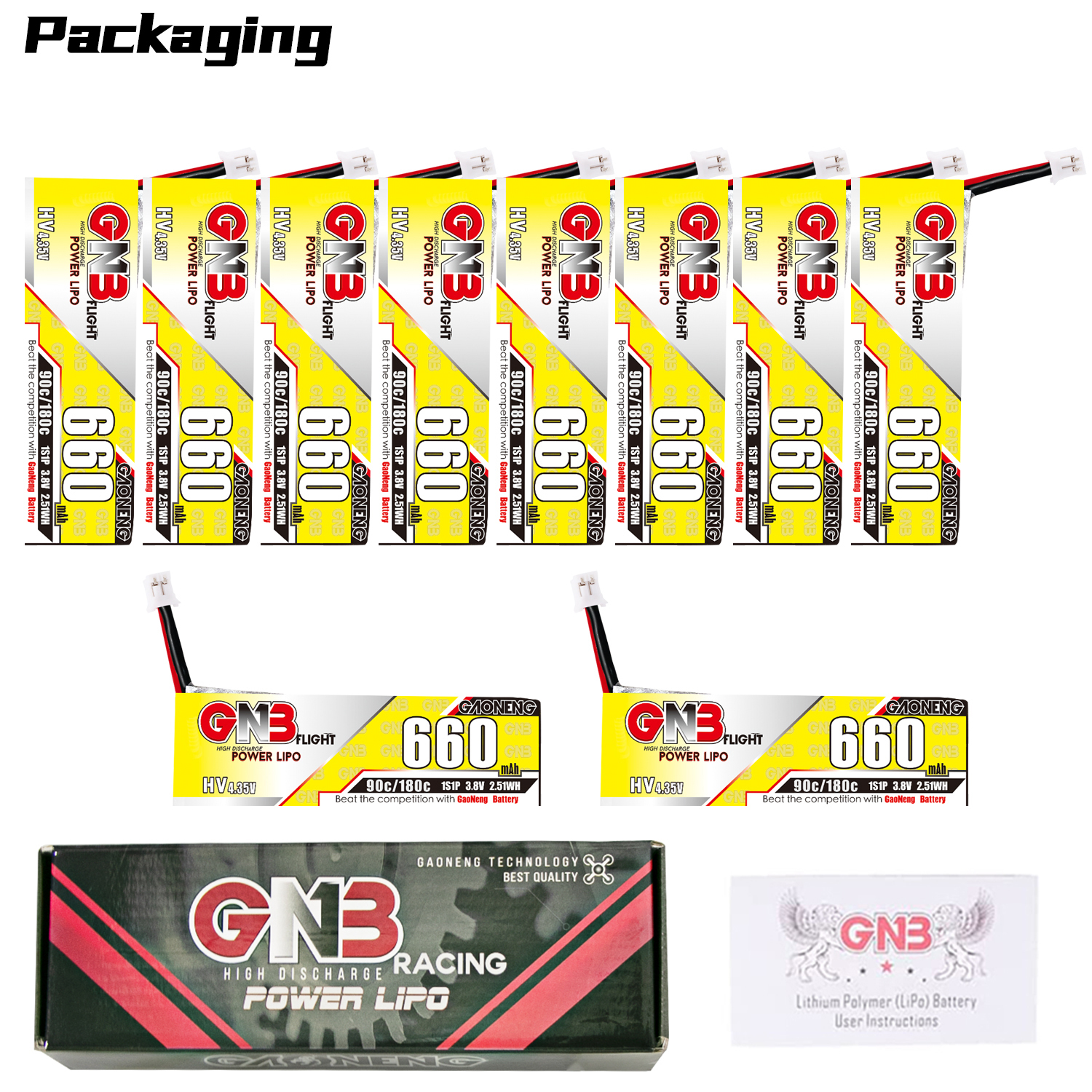 GAONENG GNB LiHV 1S 3.8V 660mAh 90C PH2.0 Cabled LiPo Battery