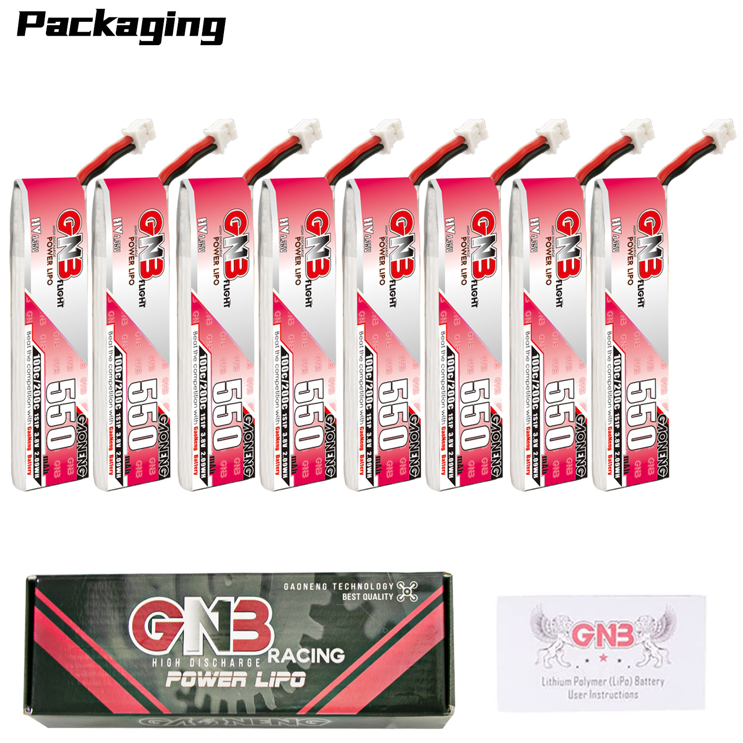GAONENG GNB LiHV 1S 3.8V 550mAh 100C PH2.0 Cabled LiPo Battery