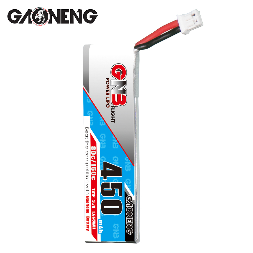4PCS - GAONENG GNB 1S 3.7V 450mAh 80C PH2.0 Cabled LiPo Battery
