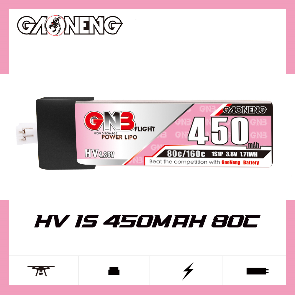 GAONENG GNB LiHV 1S 3.8V 450mAh 80C PH2.0 Plastic Head LiPo Battery