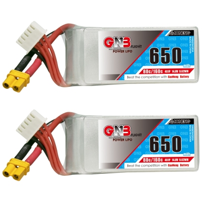 2PCS - GAONENG GNB 4S 14.8V 650mAh 80C XT30 LiPo Battery