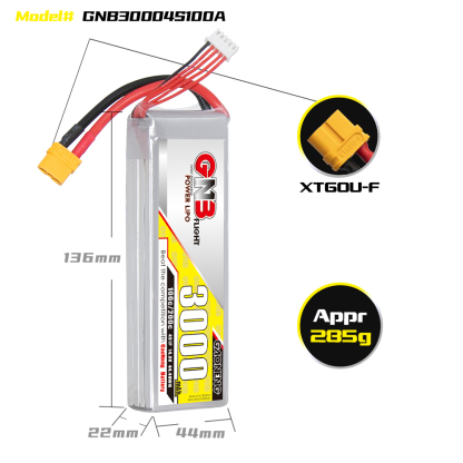 1PC - GAONENG GNB 4S 14.8V 3000mAh 100C LiPo Battery XT60