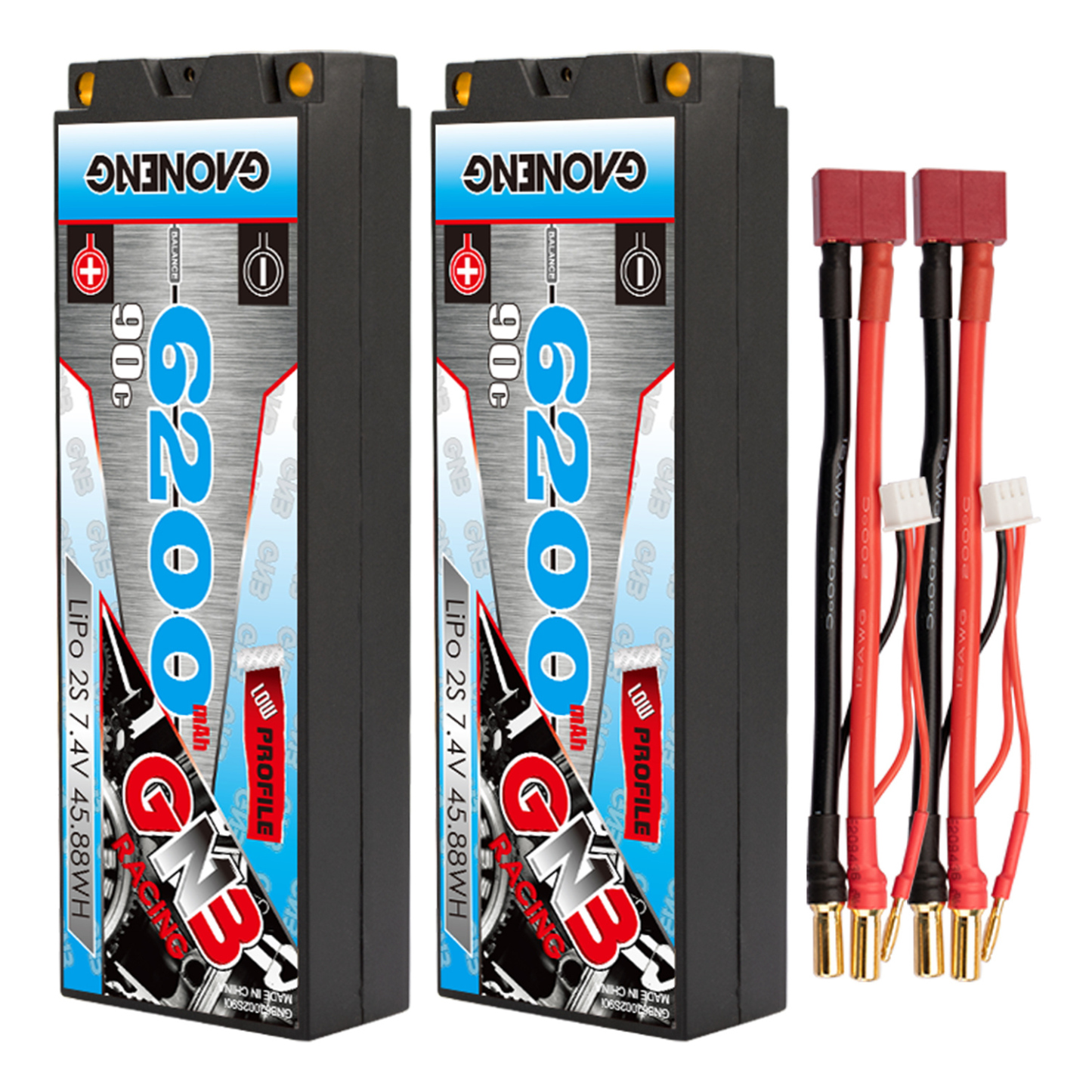 GAONENG GNB 2S 7.4V 6200mAh 90C 5mm Bullet Hard Case LiPo Battery